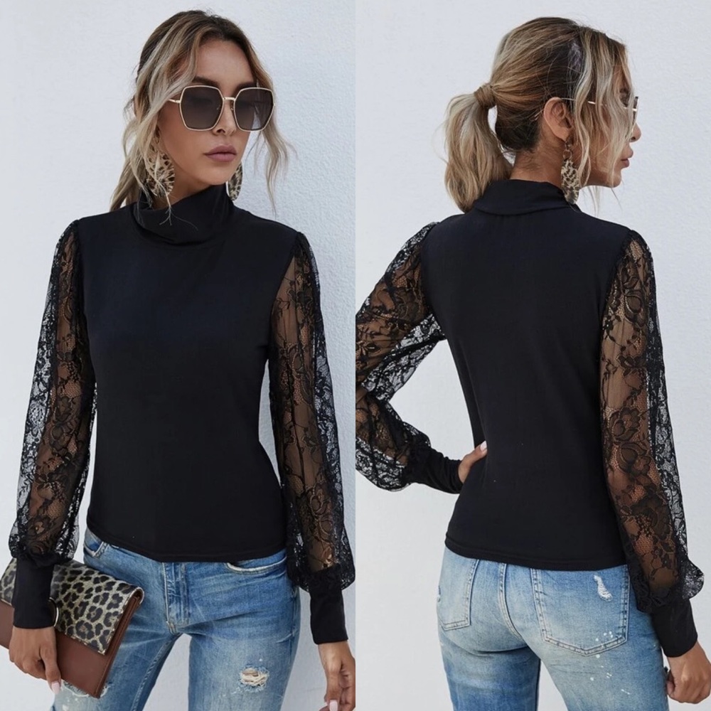Black Lace Sleeve Top